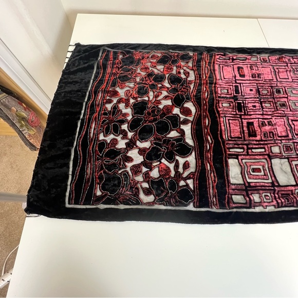 black, burgundy and silver burnout velvet scarf silk blend. - Picture 2 of 7